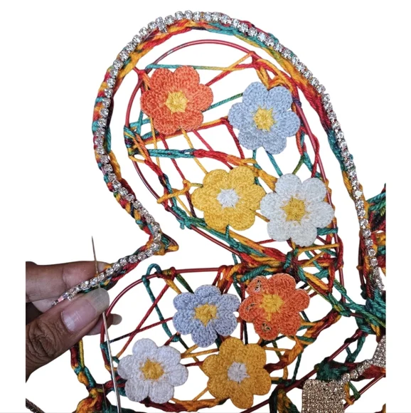 Handmade Summer Bee Floral Holiday Wreath Crochet Multicolor Handmade Wall Art